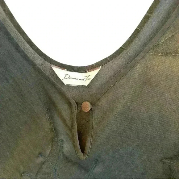 Gorgeous DIAMOND TEA Natural Leaf Print 90s Bias Cut Sheer Sleeveless Maxi Gown - Picture 3 of 8